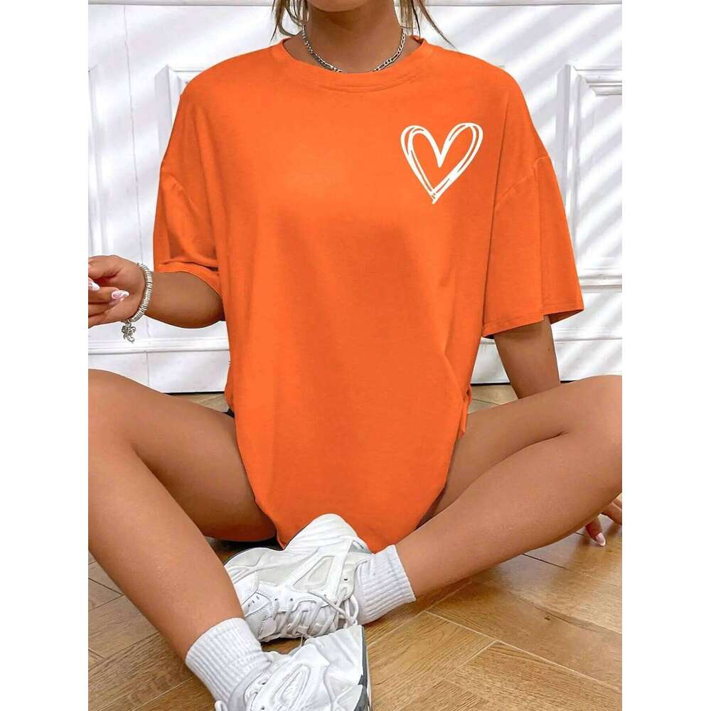 Simple Love Printed Womens T Shirts Summer Breathable Clothes Casual Fashion Short Sleeve Street Oversized All Match T-Shirts Z260314