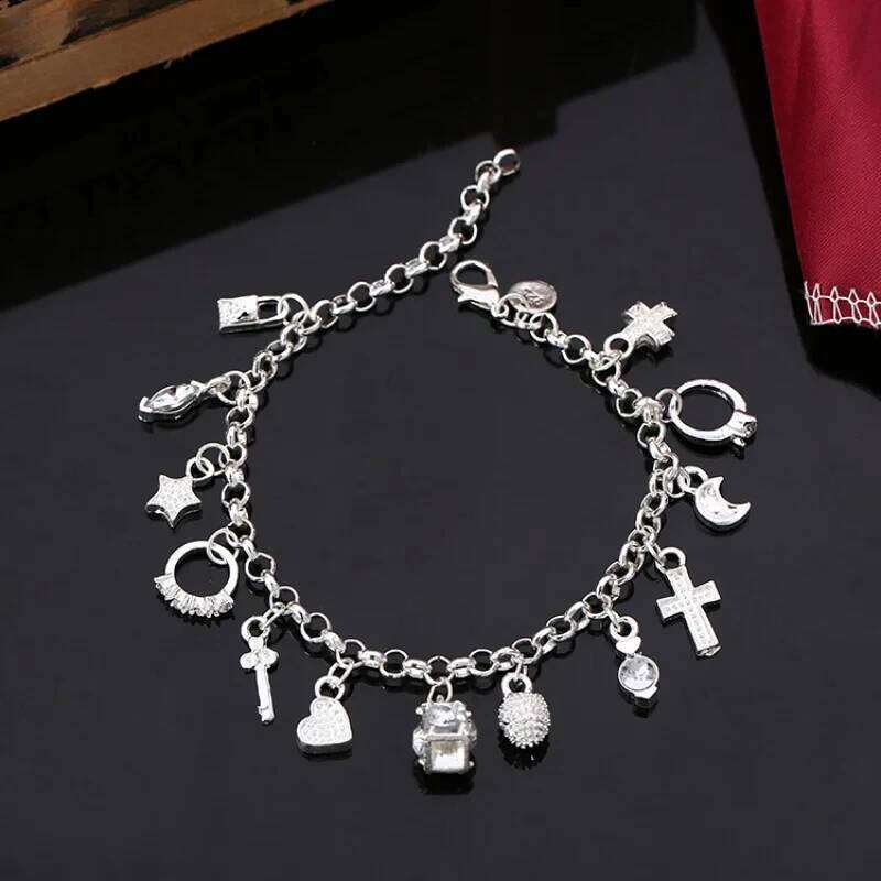 Silver color Fashion 13pcs moon star cross Pendant Bracelet for Women Girls charm Creative design Party Jewelry Gift Accessory Z260313