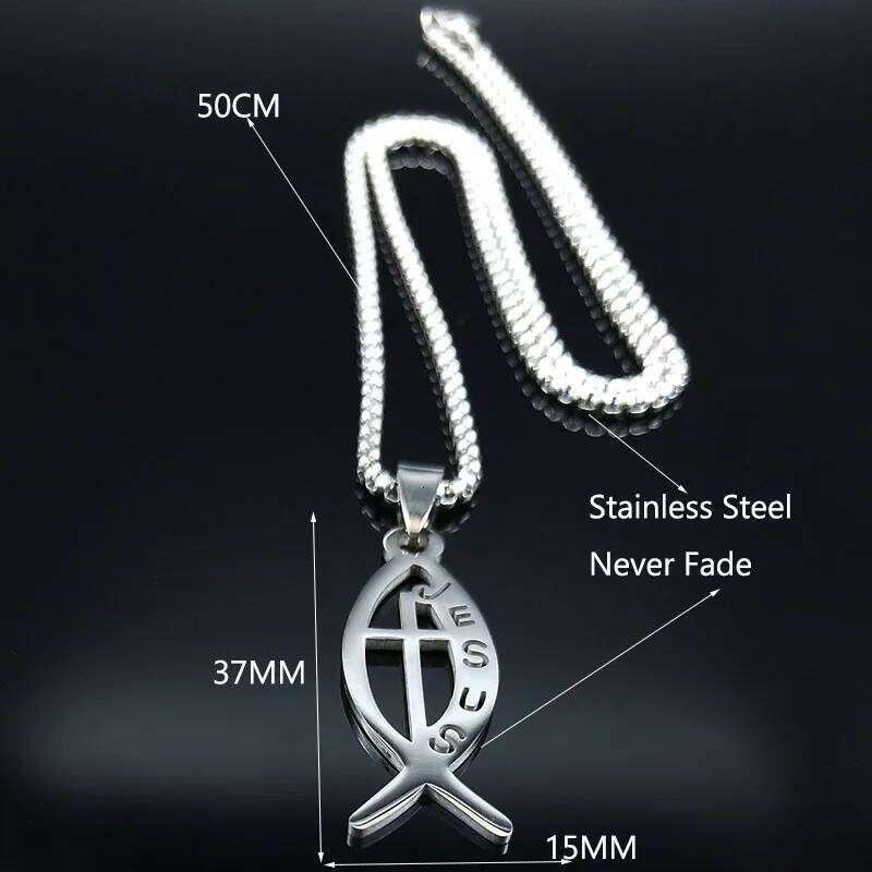 Ichthys Jesus Fish Cross Christ God Pendant Necklace for Women Men Stainless Steel Gold Color Christian Chain Jewelry N1482S02 H260312