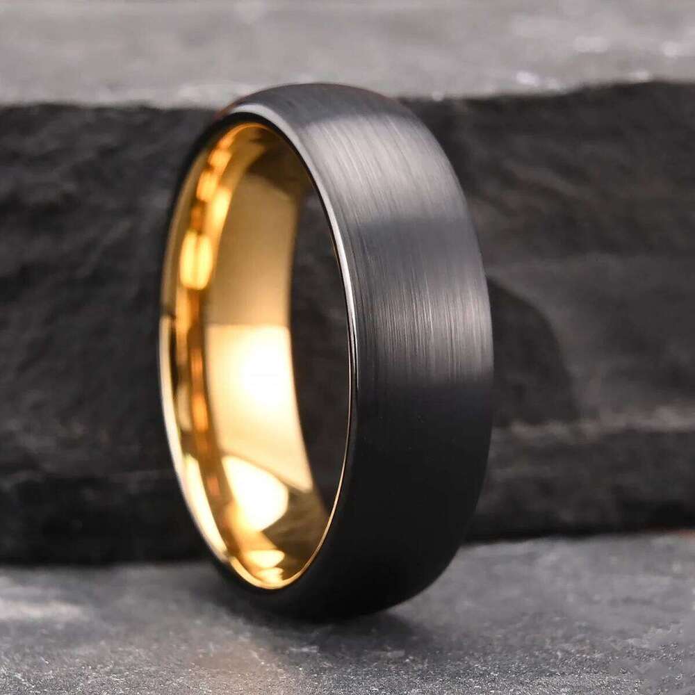 7mm black tungsten steel inner electroplated golden brushed treatment men and women wedding ring daily accessories H260312