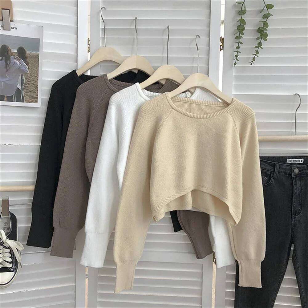 2024 Fashion Students All-match Knitwear Soft Korean New Pullovers Women O-neck Cropped Tops Autumn Winter Casual Loose Sweater Z260314