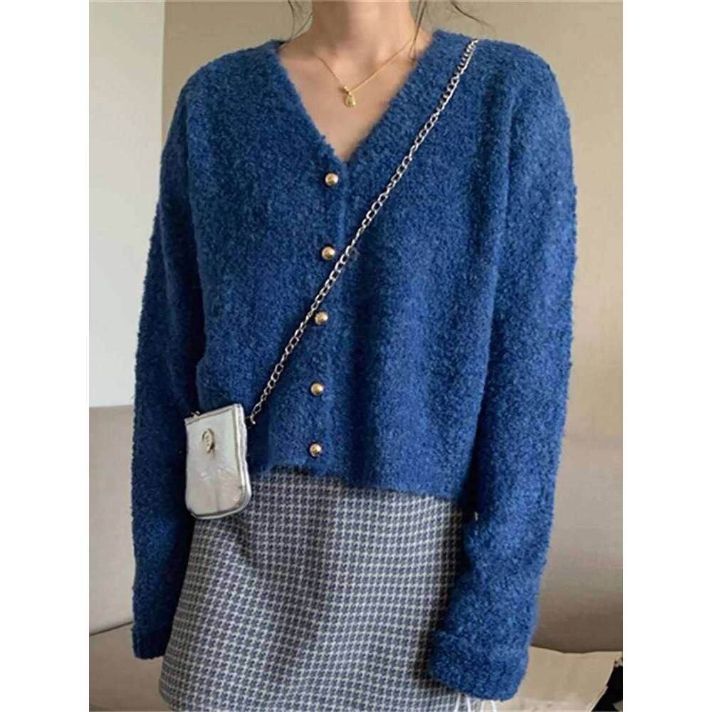 AOSSVIAO New Fashion Womens V-neck Cardigan Cashmere Sweater 2025 Autumn Winter Female Clothing Grace Knitwear Korean Tops Z260313