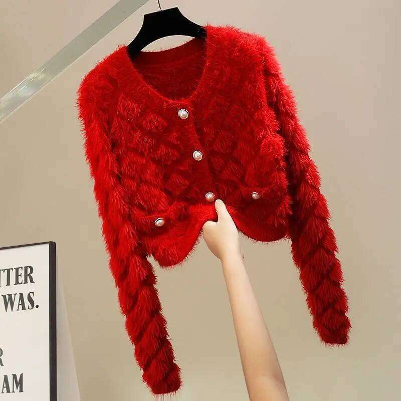 Thickened Cardigan Warm Bottoming Shirt Soft Waxy Mink Velvet Knitted Women's Autumn And Winter Plush Sweater Coat Z260313