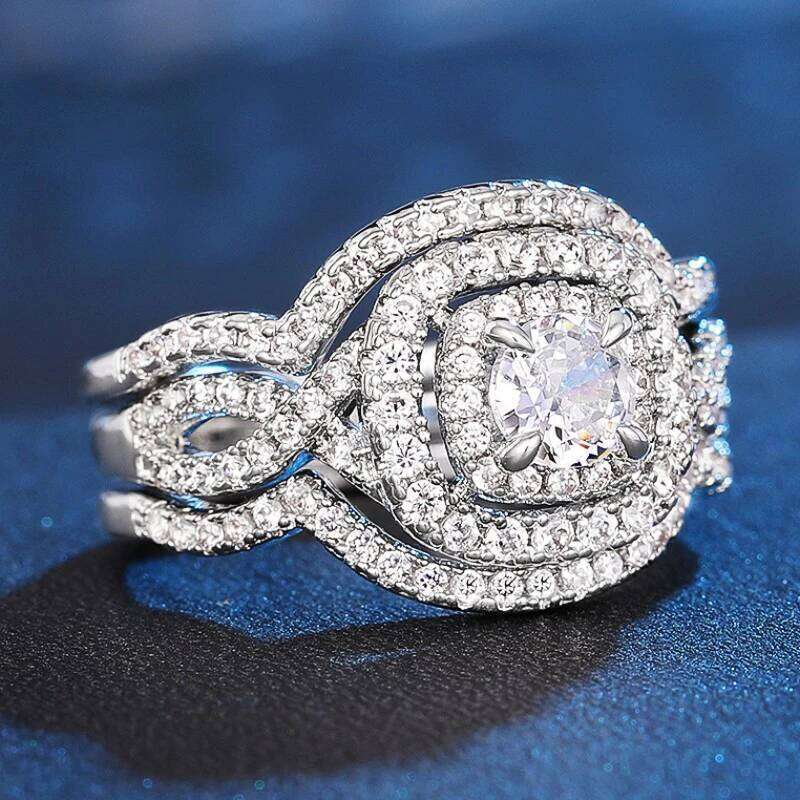 Huitan Gorgeous Sparkling Cubic Zirconia Set Rings for Women 2023 New Trend Wedding Accessories Silver Color Statement Jewelry H260312