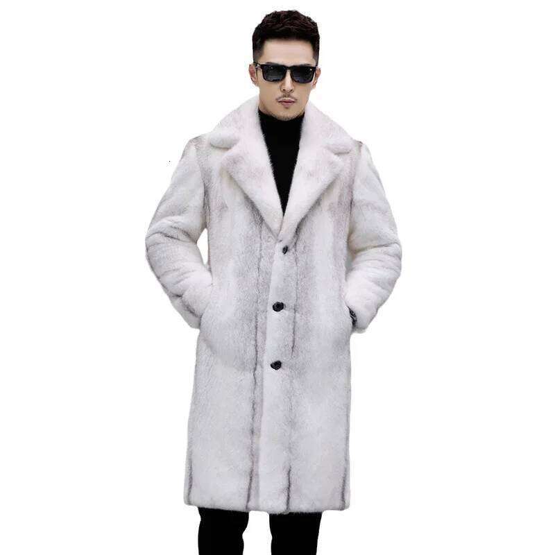 Men Faux Outerwear Winter Mink Fur Coat Thick Jacket Autumn Windbreaker Single Breasted Turn Down Collar High Street Z260313
