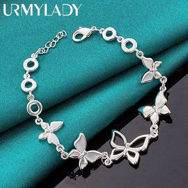 URMYLADY 925 Sterling Silver Five Butterfly Charm Chain Bracelet For Women Wedding Celebration Engagement Fashion Jewelry Z260313