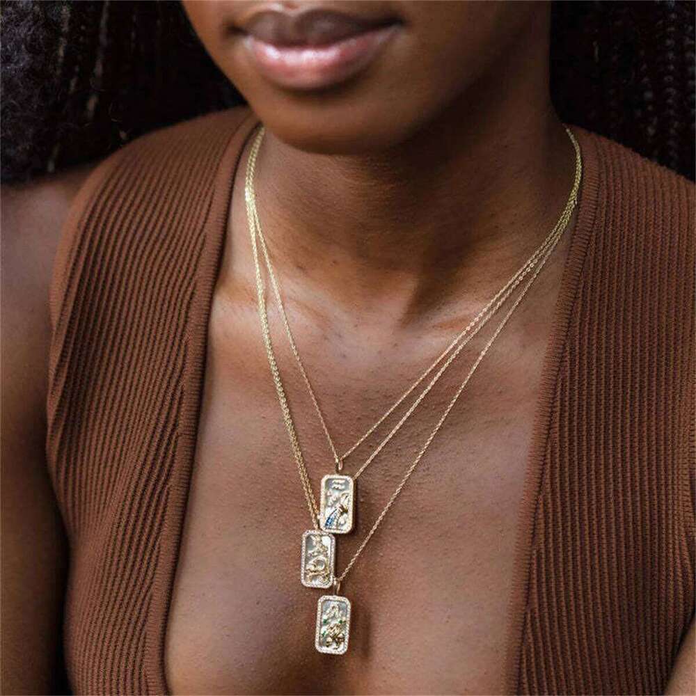 Twelve Constellation Pendant Necklace with Zircon, Gold Plated Clavicle Chain, Retro Jewelry Gift for Women H260312