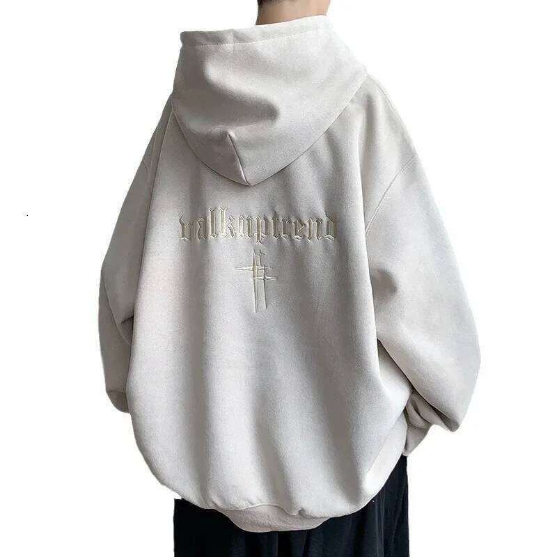 Chamois Leather Embroidered Sweatshirt Men's American Style Vintage Trendy Brand Casual Loose Fit Hooded Jacket Niche Fashion Z260314