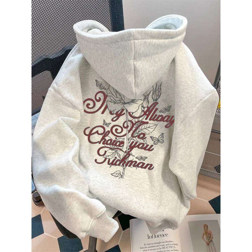 Autumn Winter Best-selling Rose Letter Print Men Women Hooded Sweatshirt Outdoor Vacation Fitness Casual Loose Warm Sportswear Z260314