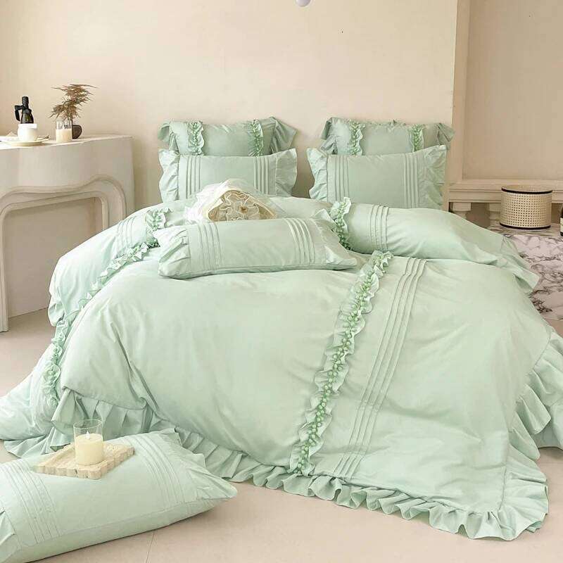 Princess Style Washed Cotton Bedding Set with Pillowcase bed sheet Single Full Linen Purple Duvet Cover Queenking Double Bed H260312 - view 4