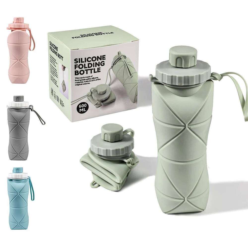 Outdoor Sports Water Kettle 600ml 20.29oz, Leak-Proof, Foldableable High Temperature Resistant, Food Grade Silicone Material Without Bpa, Suitable for