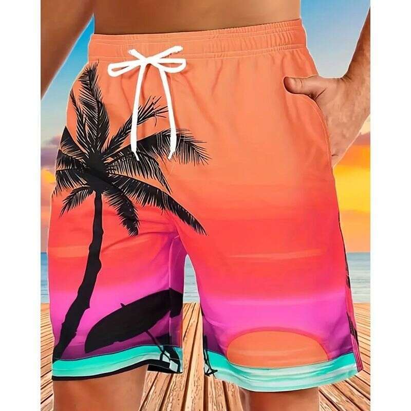 Summer hot-selling coconut tree pattern 3D printed shorts, trendy beach casual shorts for men and women