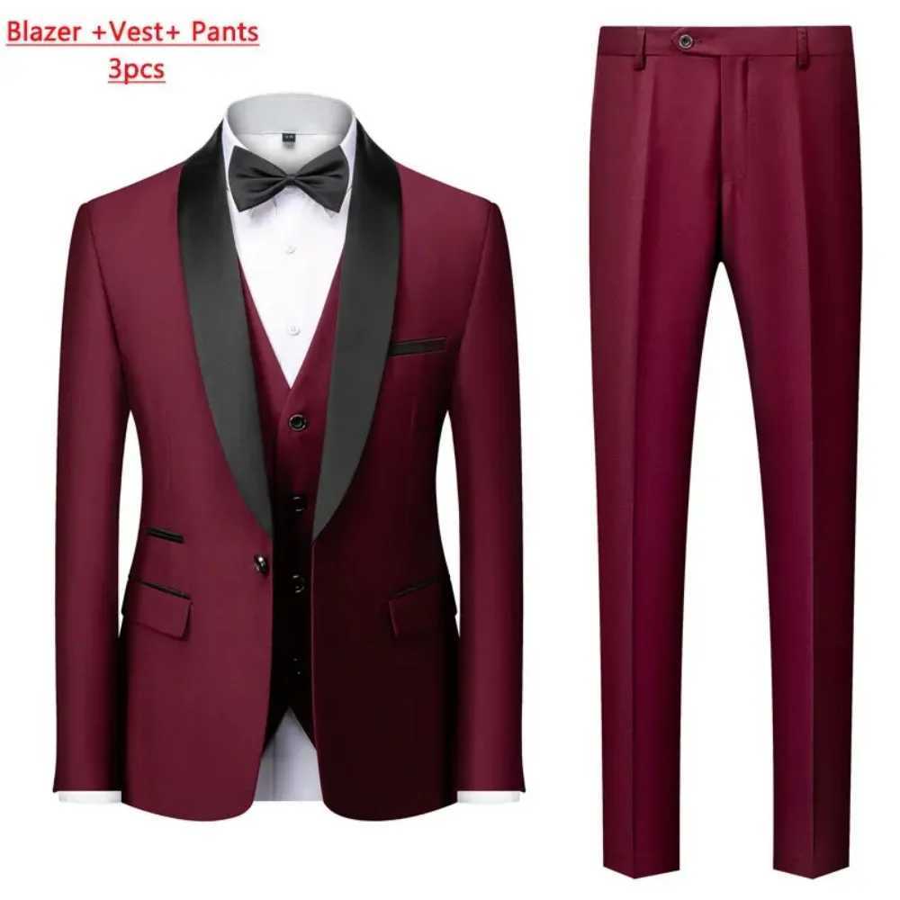 M-6XL Jacket Vest Pants Solid Color Mens Formal Business Office Suit Groom Wedding Dress Party Blazer Waistcoat Trousers Tuxedo M260313