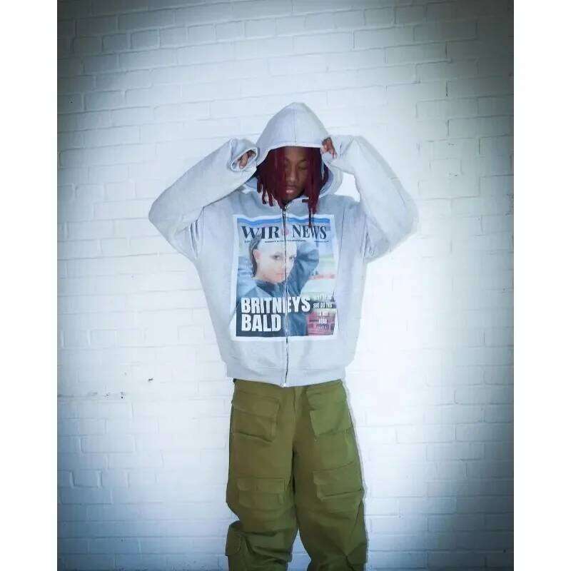 2024 American Printed Women's Y2K Tops Harajuku Rock Oversized Sweatshirt Streetwear Gothic Zip Hoodie Z260314