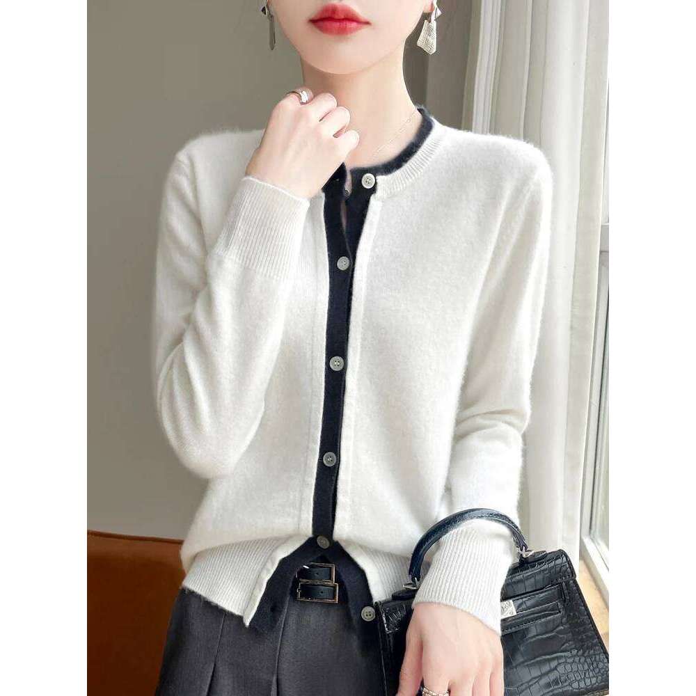 Women Sweater O-neck Long Sleeve Cardigan Autumn Winter 100% Merino Wool Knitwear Cashmere Coat Korean Popular Clothing Z260313