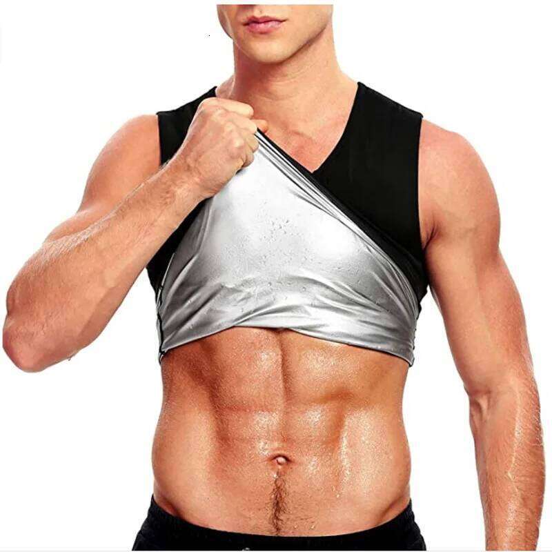 1pcs Men's Shapewear Coated Silver Vest Exercise slimming corset Compression Sweat Reducing Fat Sauna Tops Men Waist 26Y0313