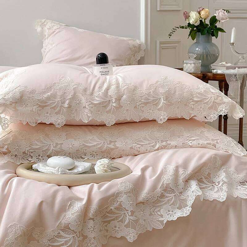 1000TC Egyptian Cotton Romantic Lace Edge Princess Wedding Pink 4/7Pcs Bedding Set Duvet Cover Flat/Fitted Bed Sheet Pillowcases H260312 - view 7