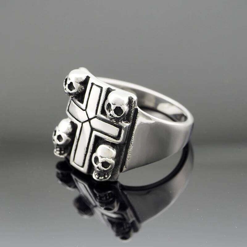 Vintage 316L Stainless Steel Iron Cross Skull Ring Men's Punk Party Biker Rings Jewelry Gift H260312