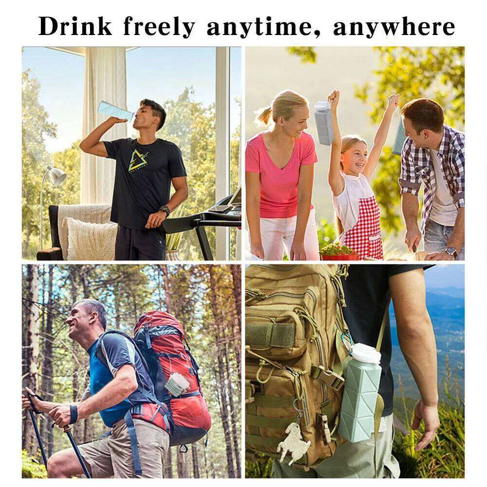620ml Collapsible Silicone Foldable Water Bottle with Straw for Camping Hiking Running Z260314