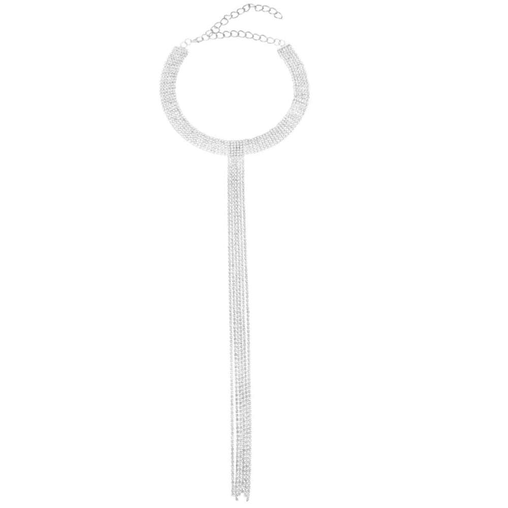 European American rhinestone long T-shaped tassel personalized and versatile necklace, collarbone chain H260312