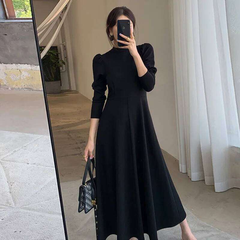 Elegant Fashion Harajuku Slim Fit All Match Women's Clothing Loose Casual Mid Length Skirt Solid Patchwork Long Sleeve Dresses Z260314