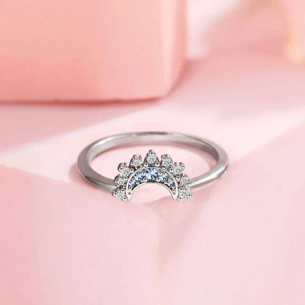 YILUOCD 925 Sterling Silver Sun and Moon Ring Set for Women Sparkling Cubic Zirconia Stackable Rings Promise Couple Fine Jewelry H260312
