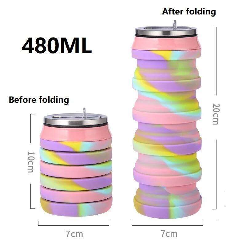 480ML Portable Collapsible Silicone Folding Retractable Coffee Cup Outdoor Travel Sport Tools Soft Water Bottle Z260314