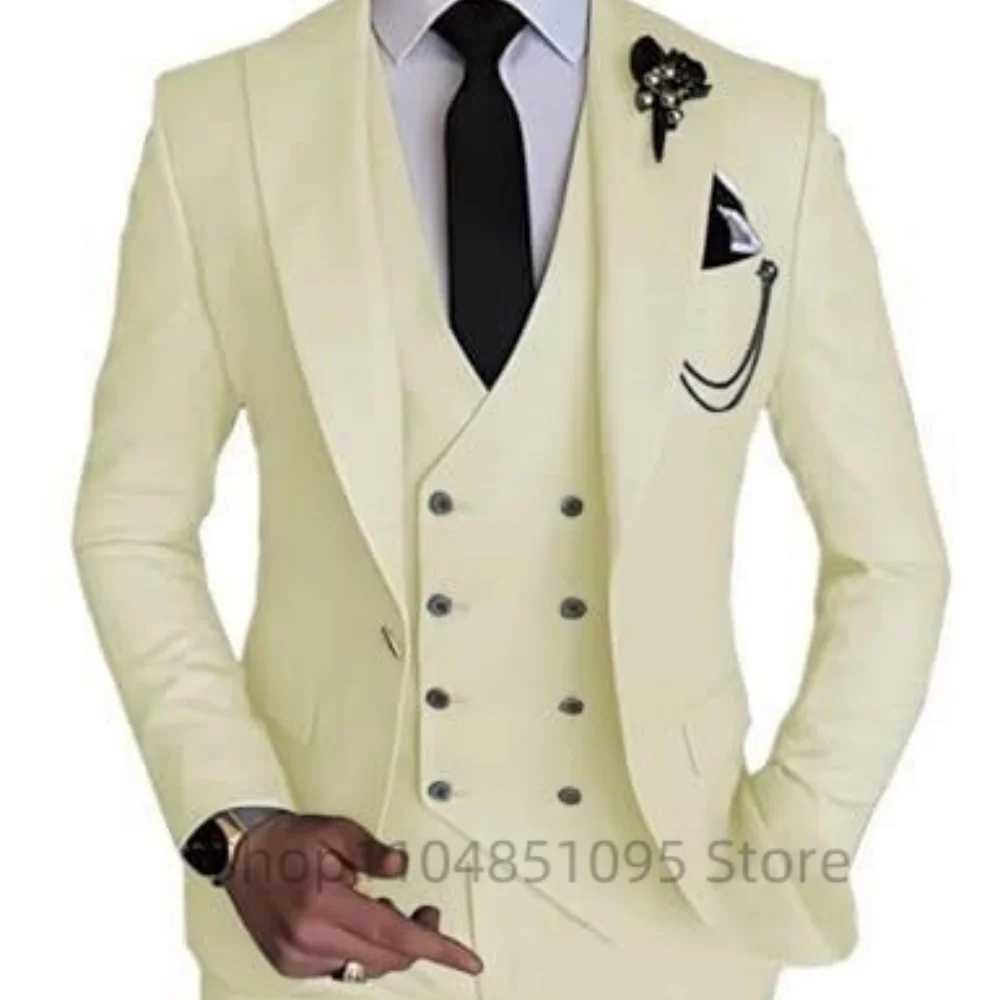 Mens 3 Piece Slim Fit Wedding Tuxedo Suits Peak Lapel Formal Party Groomsmen Suit Set with Blazer Vest Pants M260313