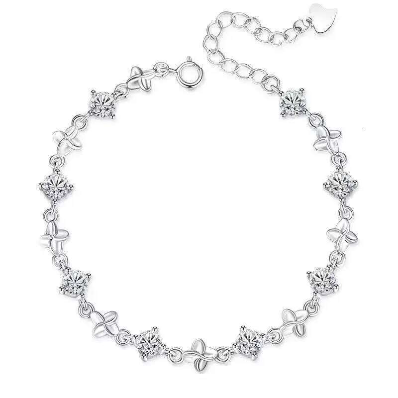925 Sterling Silver Leaf Shaped Bracelet for Women Vintage Korean Shiny White Crystal Adjustable Bracelets Party Jewelry Z260313