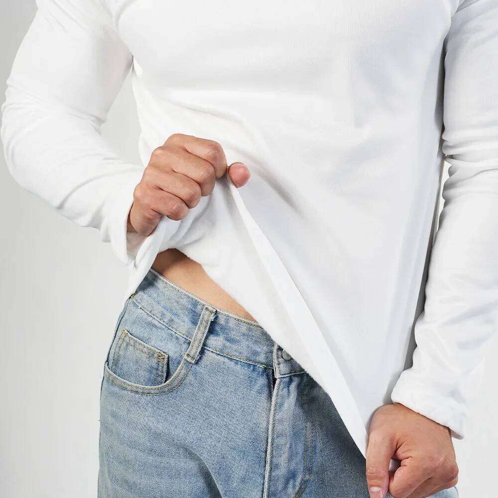 Men Thermal Underwear Tops Winter Long Sleeve Bottoming Shirt Thick Fleece Pullover Warm Clothes Oversize O-Neck Base Tee M-5XL