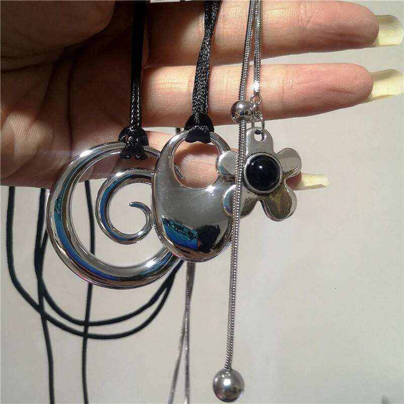 Silver Color Metal Spiral Vortex Irregular Geometric Rope Flower Pendant Adjustable Snake Chain Necklace For Women Jewelry H260312