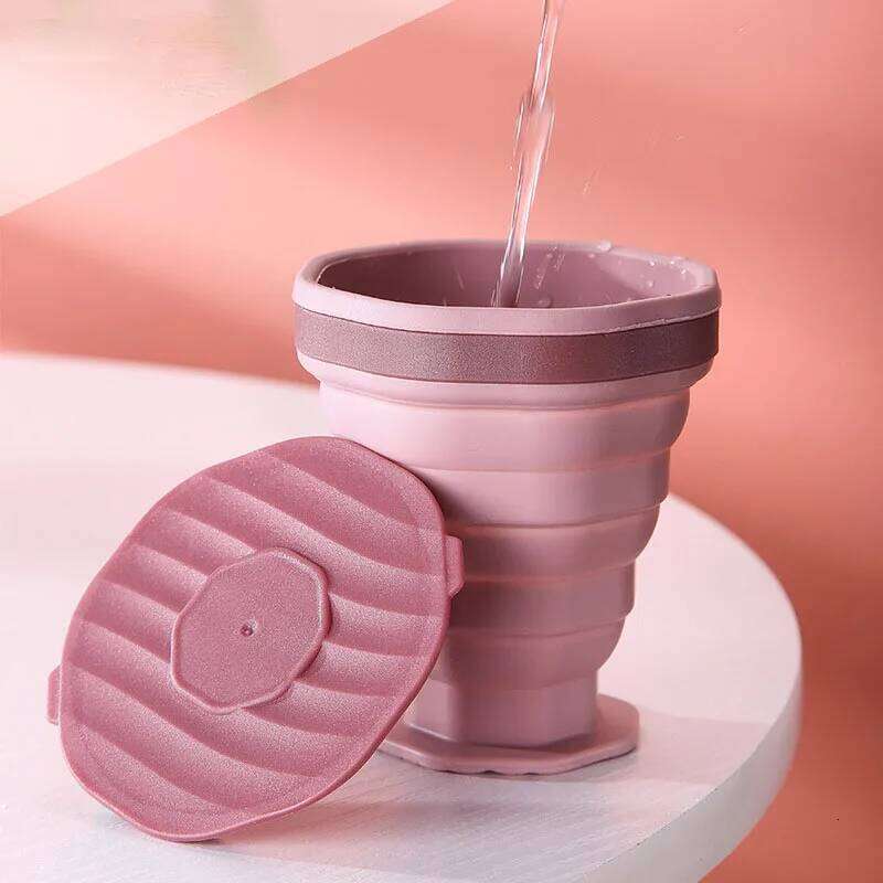 Folding Cups 220ml BPA FREE Food Grade Water Cup with lid Travel Silicone Retractable Coloured Portable Outdoor Coffee Handcup Z260313