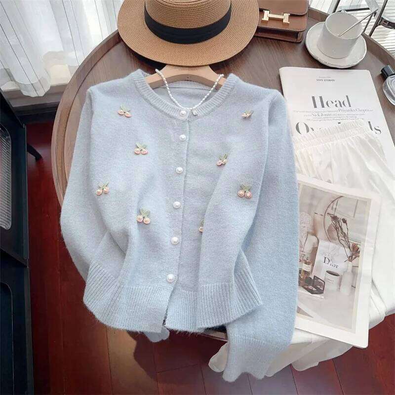 Korean Women Round Neck Short Sweater Coat Spring Autumn Ladies Long Sleeves Knitting Sweet Female Loose Cardigan Knitted Tops Z260313