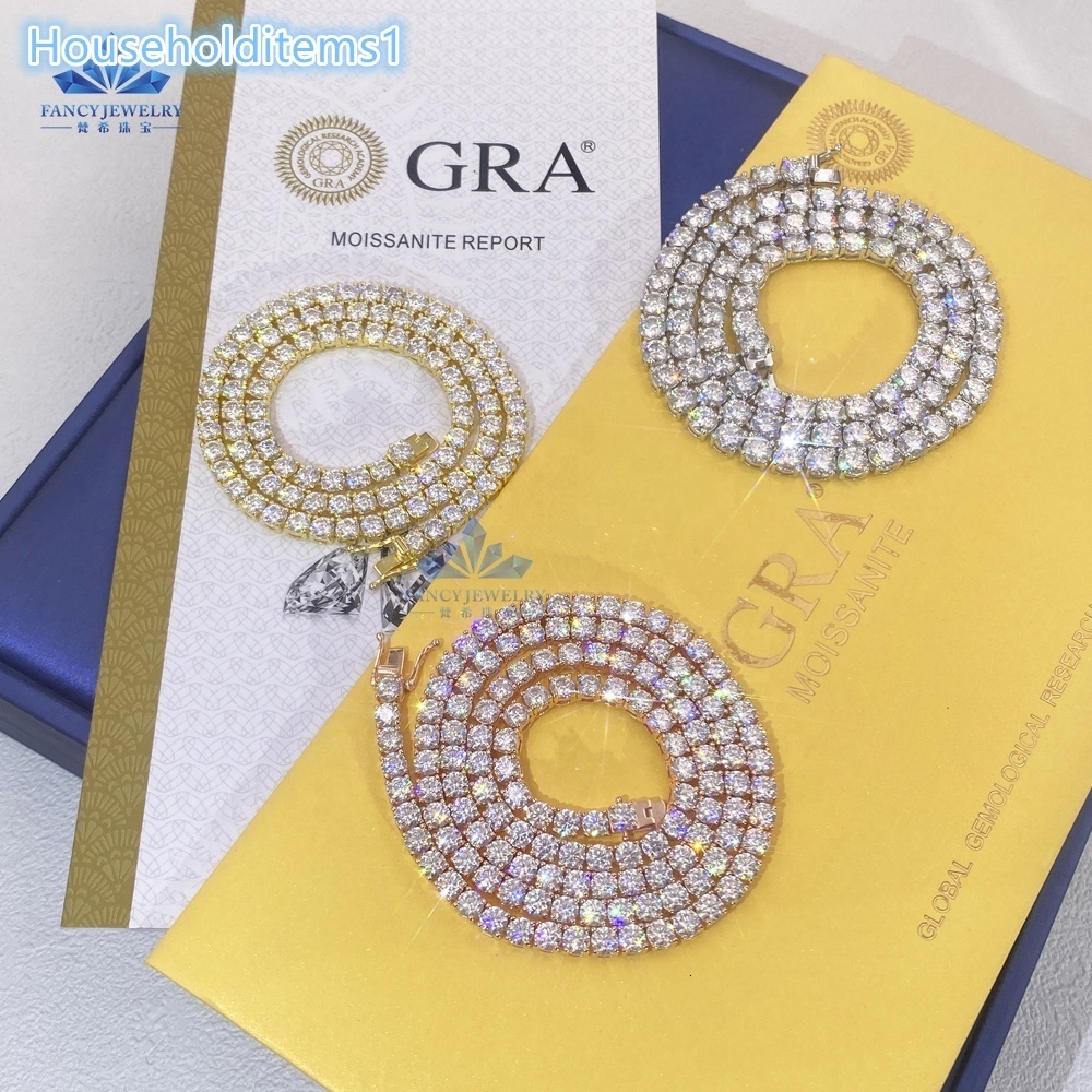 18K Rose Gold Yellow Gold Plate 2mm 3mm 4mm 5mm 65mm Moissanite 925 Silver Moissanite Cuban Link Chain for Men with GRA