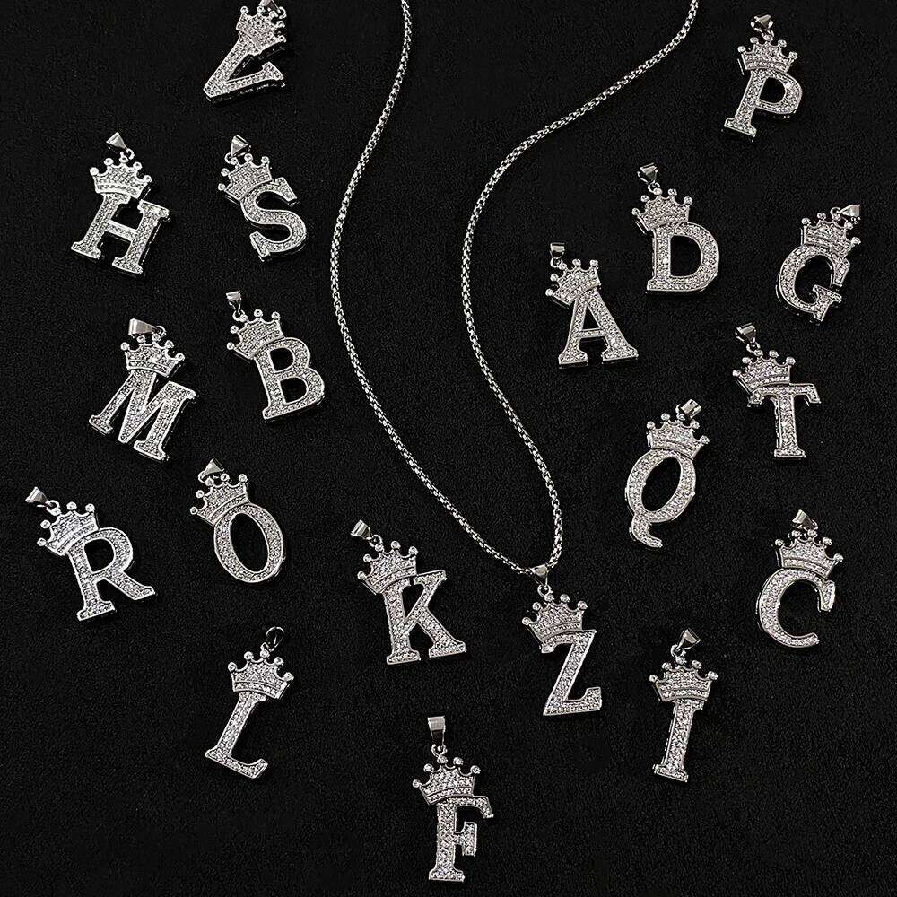 Freetry 26 Letters A-Z Zircon Crown Pendant Necklace for Women Men Punk Initial Alphabet Necklaces Hip Hop Choker Chain Jewelry H260312