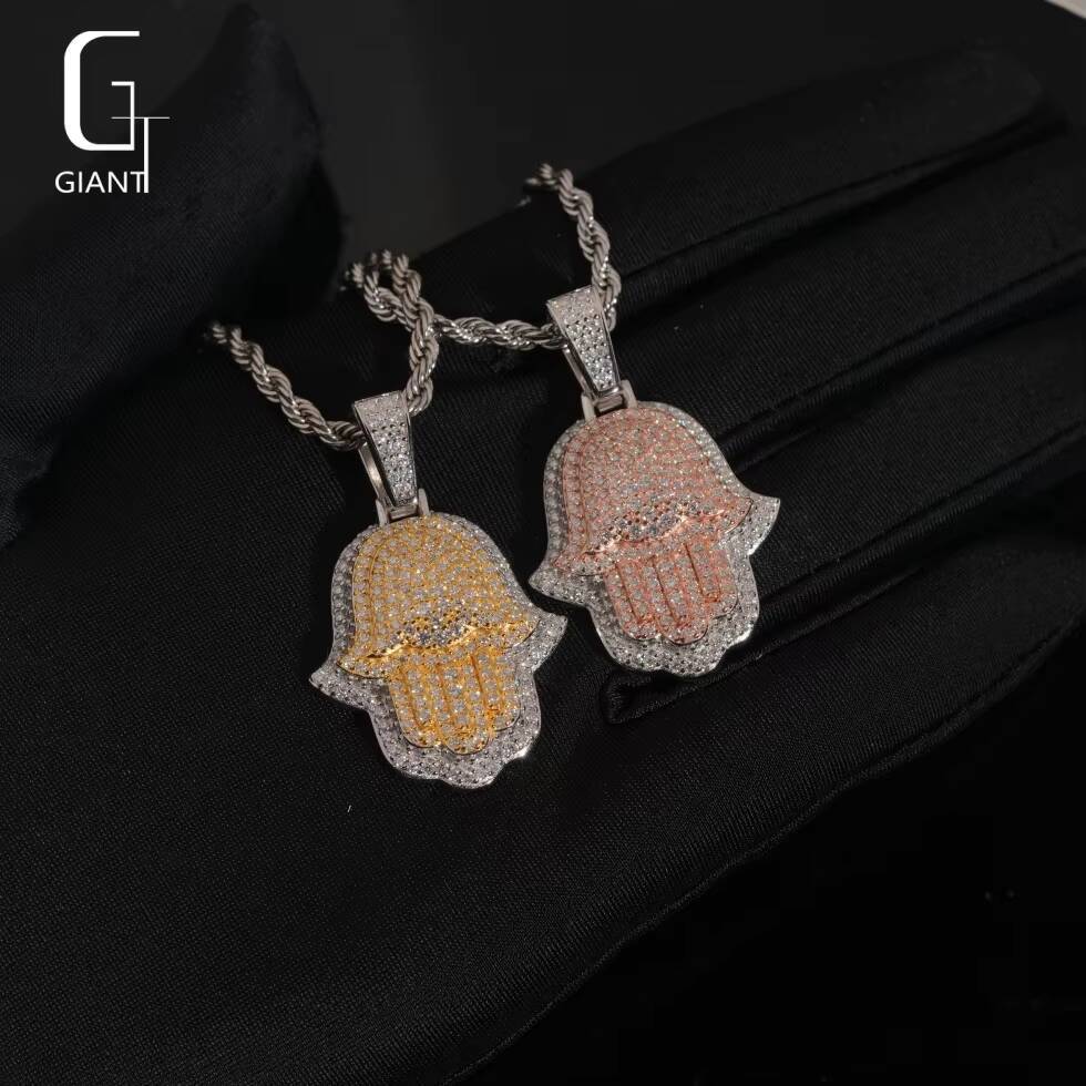 Factory Wholesale Fine Jewelry Hamsa Hip Hop Hand 925 Sterling Silver Iced Out VVS Moissanite Diamond Mens Pendants