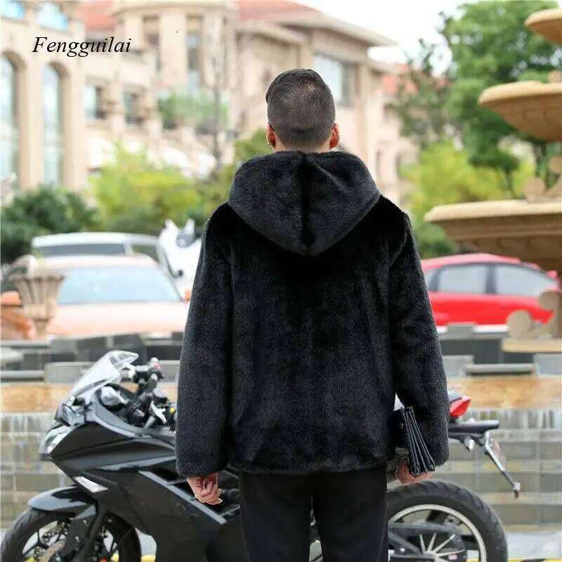 New Winter Imitation Mink Coats Men Thick Turn Down Collar/hooded Faux Fur Jacket Male Black Overcoat Z260313