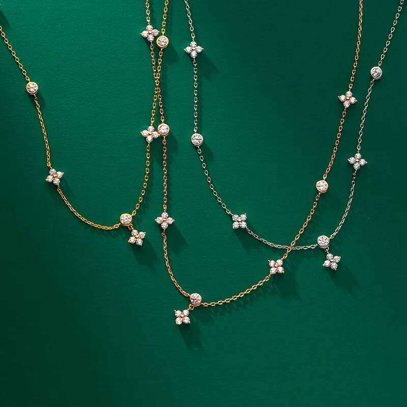 Light Inlaid Zircon Flower Chain Necklace for Women Stylish Style Princess Party Jewelry Girls Birthday Gifts H260312