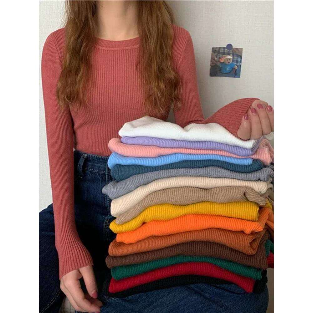 2025 Women Sweater Autumn Long Sleeve Pullover Basic Top Fashion O-neck Elastic Female Winter Solid Knitted Jumper Z260314