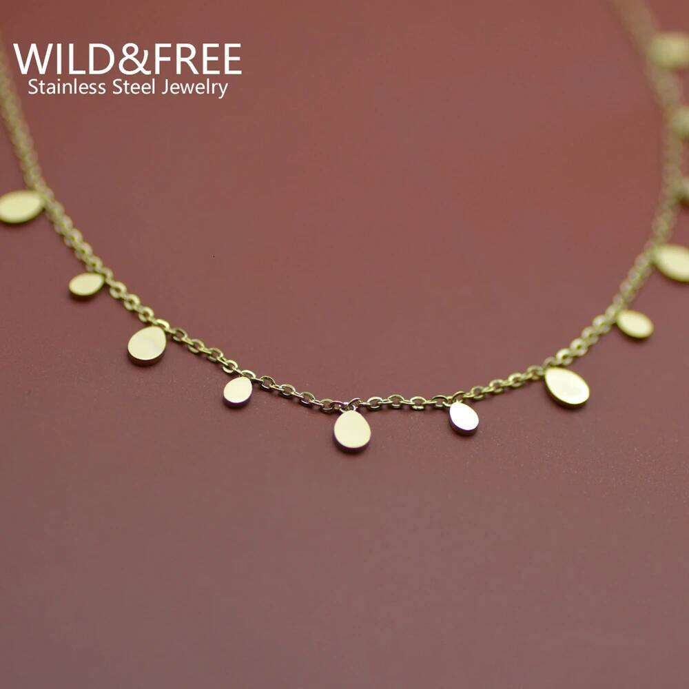 WILD & FREE Boho Gold Plated Stainless Steel Necklaces For Women Geometric Multi Pendants Short Choker Trendy Jewelry H260312