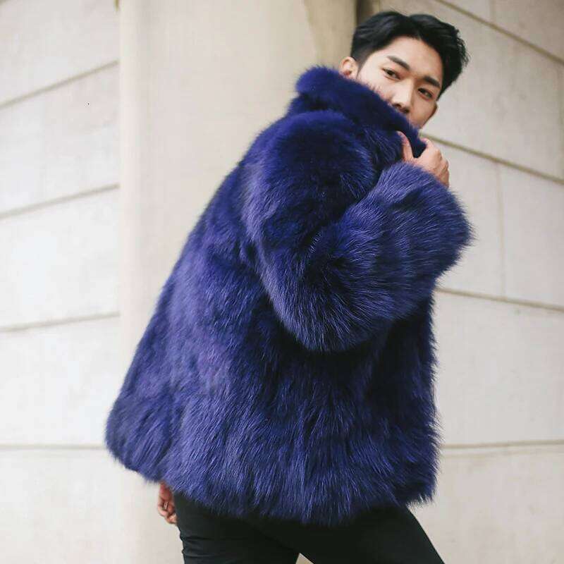 Men's Faux fox fur coat Casual warm zipper short jacket Z260313