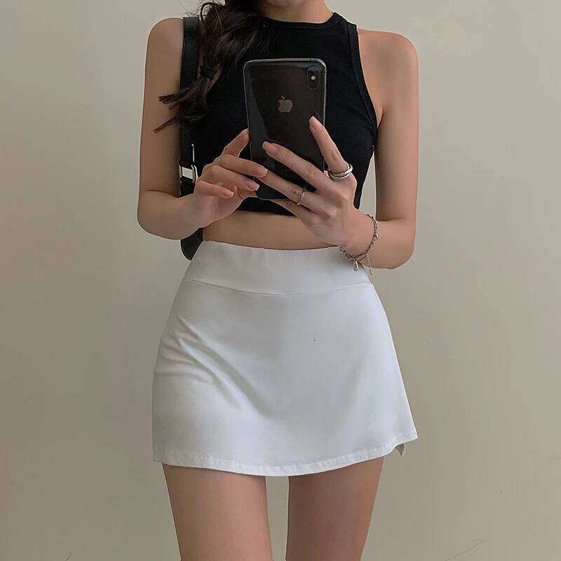 Black White Split Mini Skirts Women Summer Sexy Girls Sporty High Waist Slit Casual Fashion Slim A Line Skirt Z260314