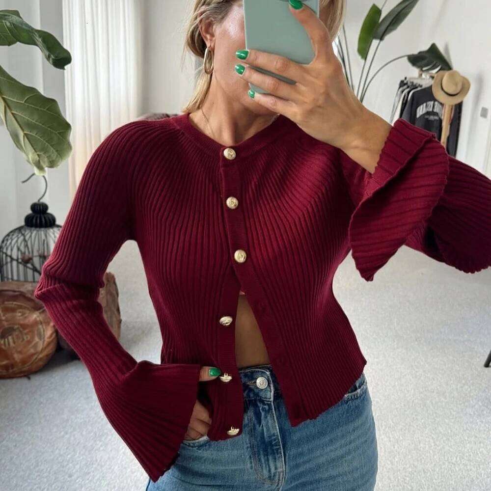 Talenza Autumn Knit Cardigan Fashion Ribbed Single Breasted Solid Long Sleeve Knitted Top Casual Basic Office Lady Women Sweater Z260313
