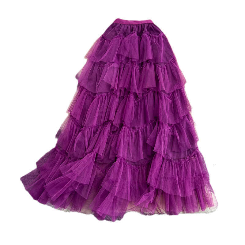 2026 Fashion Mesh Fluffy Cake Medium Long A9 Elegant Elastic Waist Asymmetric Gaul Skirt Fairy Style