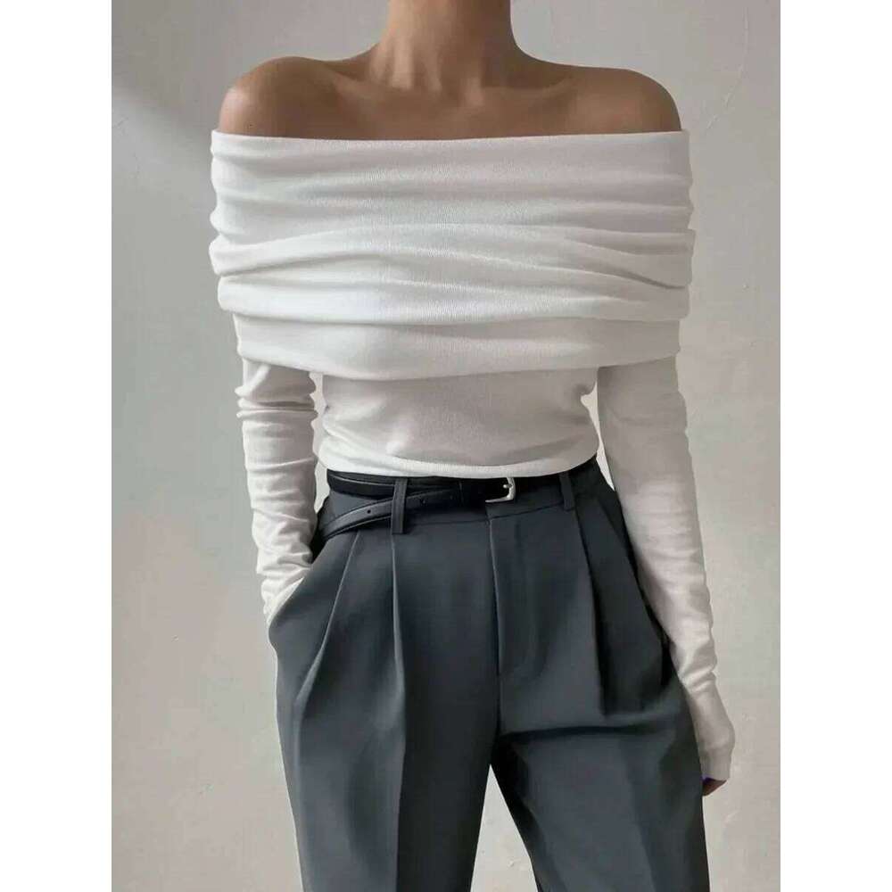 Wolfeel Autumn Slimming Knitted Women Fashion Basic Chic Pullover Long Sleeves Office Lady One Shoulder Sexy Sweater Top Z260313