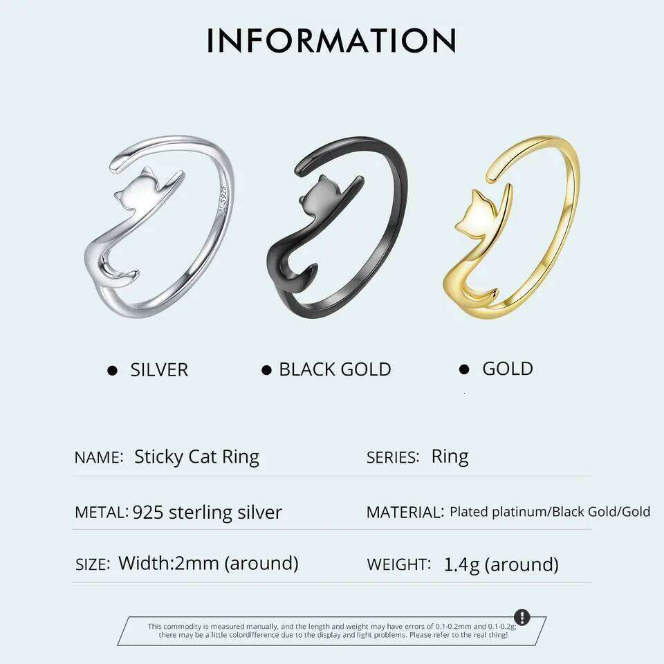 BAMOER 925 Sterling Silver Sticky Cat with Long Tail Finger Women Adjustable Engagement Ring Jewelry SCR220 H260312