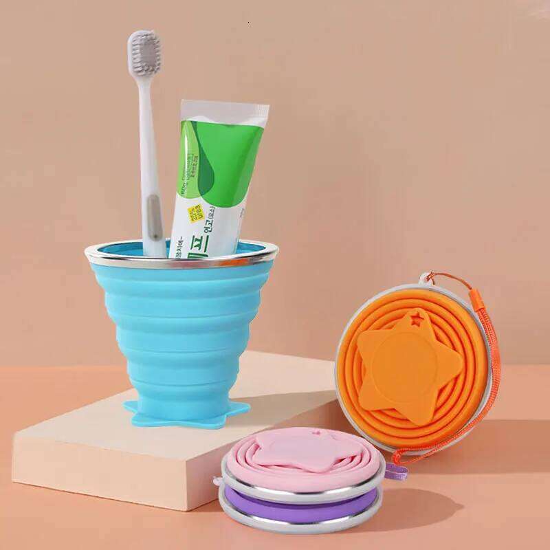 6 Packs Collapsible Travel Folding Water Mugs with Lids - Reusable Food Grade Silicone Cups Z260313