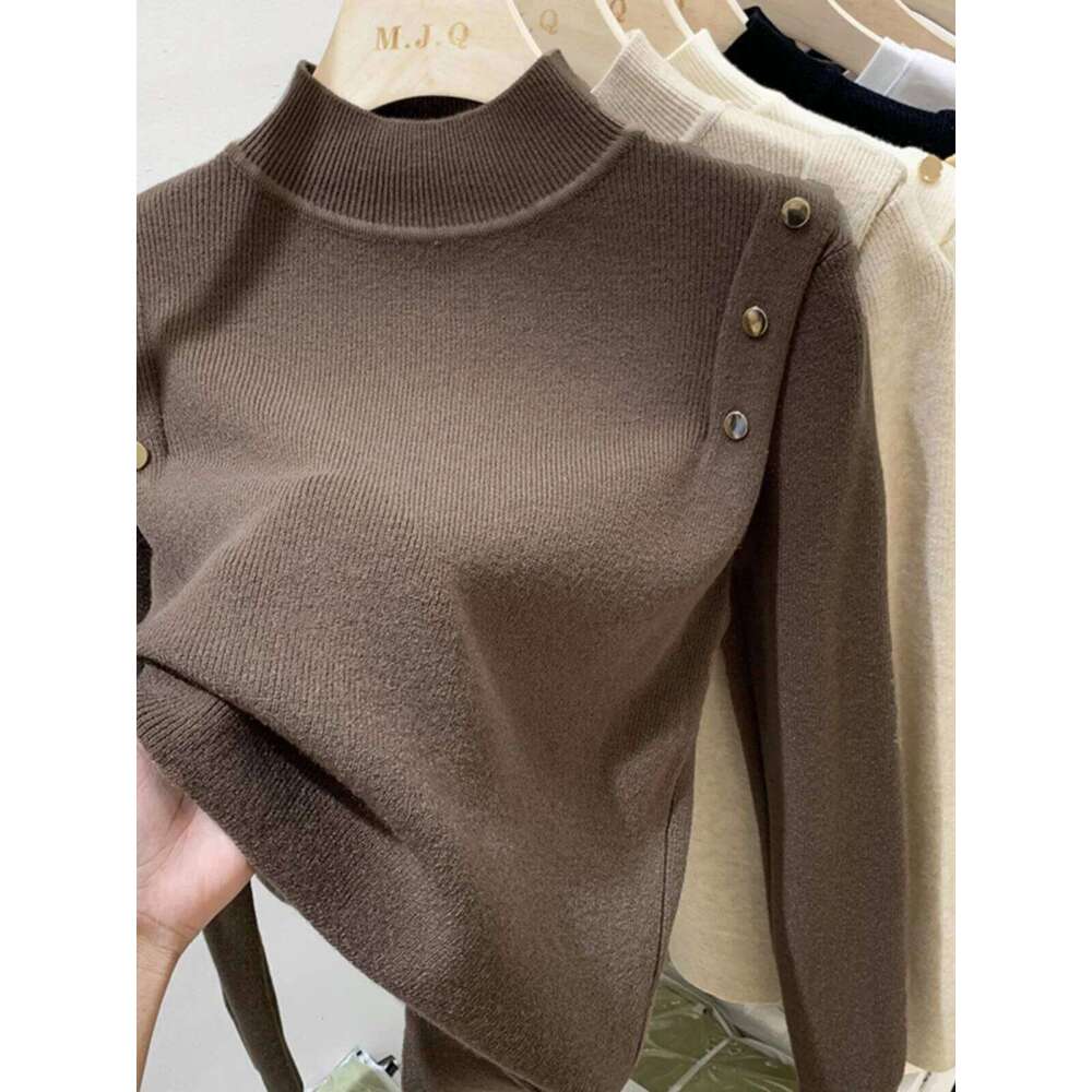 AOSSVIAO 2025 Button Turtleneck Knitted Sweater Pullovers Autumn Winter Basic Women Sweaters Fit Soft Warm Tops Z260313