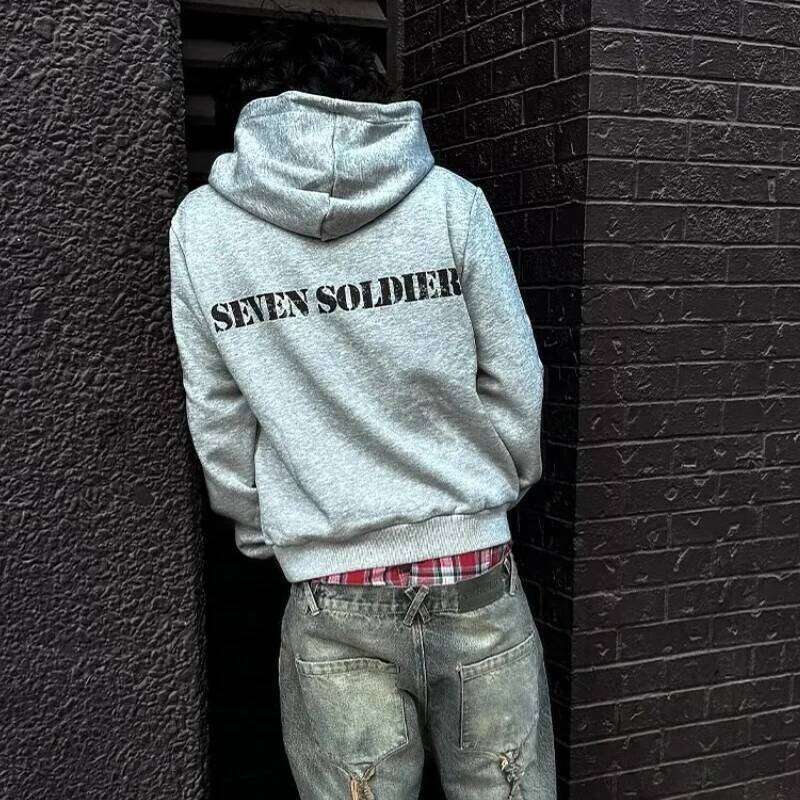 European American autumn winter sweatshirt pullover retro printing pictures men and women same gray loose hoodie Z260315