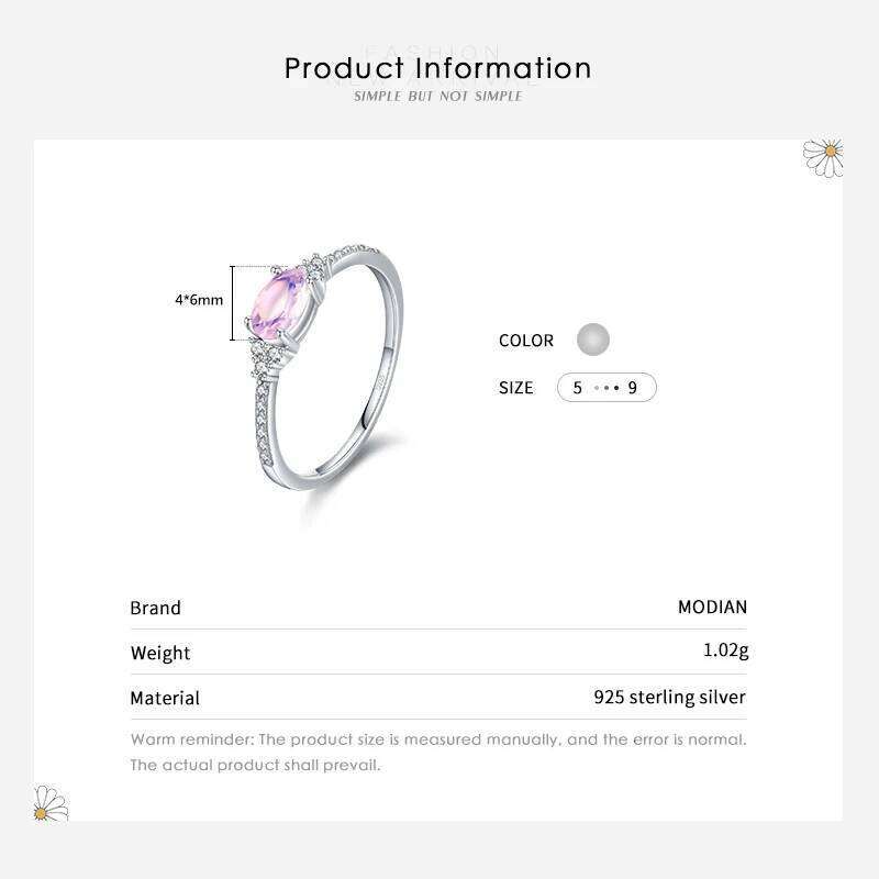 MODIAN 925 Sterling Silver Pink MoonStone Elegant Stackable Finger Ring Eternity Bands for Women Christmas Gifts Fine Jewelry H260312